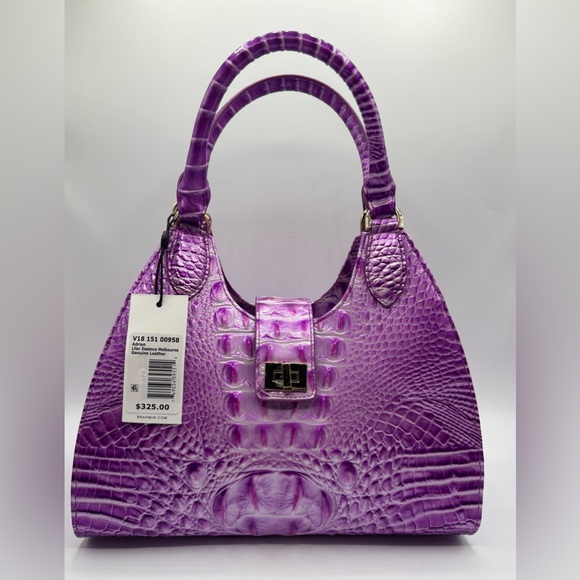 NWT Brahmin Adrian Satchel Lilac Essence Melbourne Crocodile Leather Bag - Picture 4 of 15